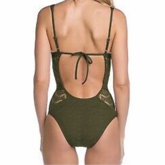 Becca Swim Olive Green Lace One Piece - Picture 2 of 4